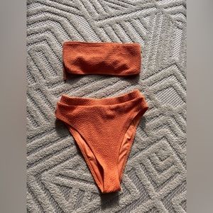 Orange 2-piece bikini strapless top/extra high rise bottoms